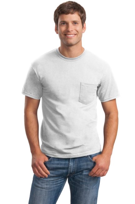 White cotton pocket tee from gildan