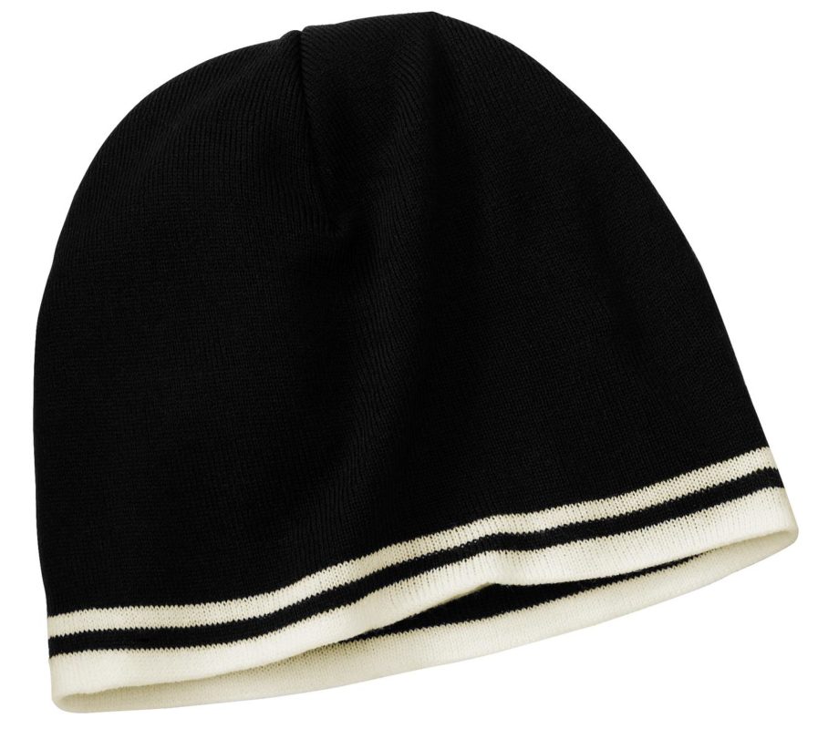 Fine Knit Skull Cap Striped bottom edge