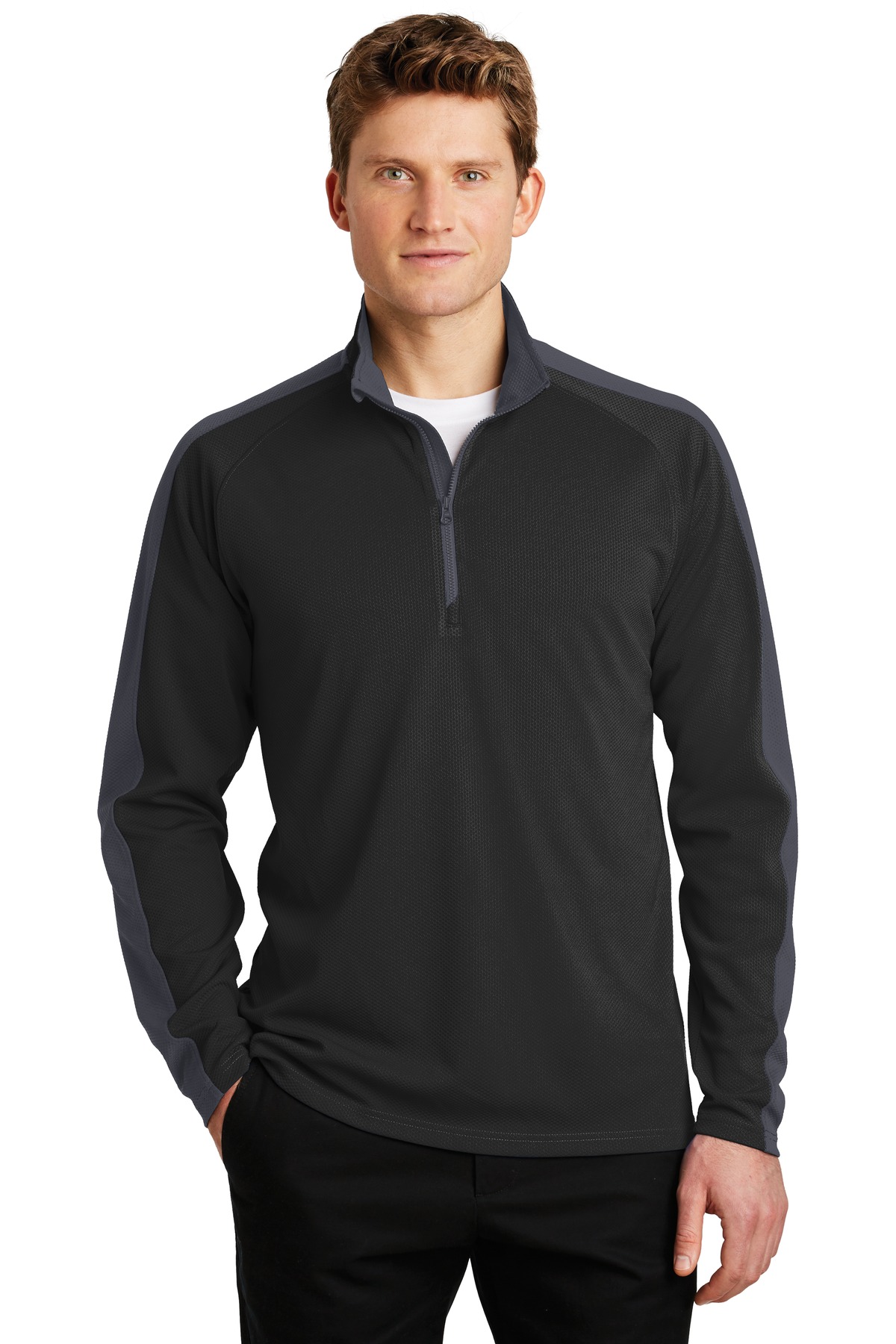 ST861 – Sport-Tek Sport-Wick Textured Colorblock 1/4-Zip Pullover ...