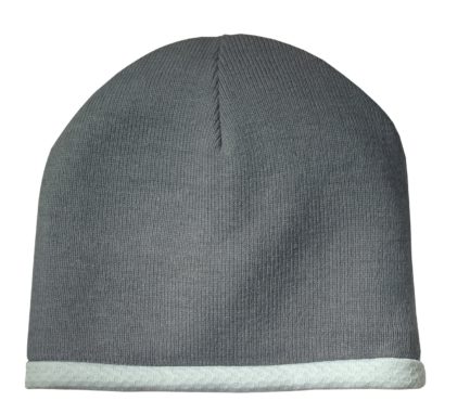 Grey beanie with white trim