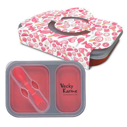 HT02121PH - Collapsible 2-Section Food Container And Dual Utensil With Custom Handle Box