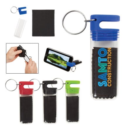 HT0233 - Cleaning Cloth And Phone Stand Combo With Key Tag