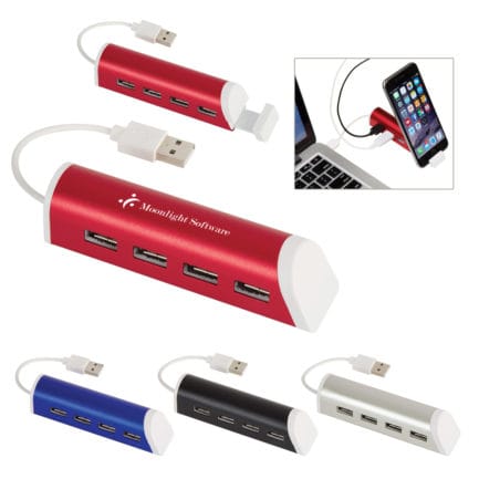 HT02836 - 4-Port Aluminum USB Hub With Phone Stand