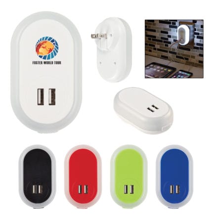 HT02851 - UL Listed Nightlight A/C Adapter With Dual USB Ports