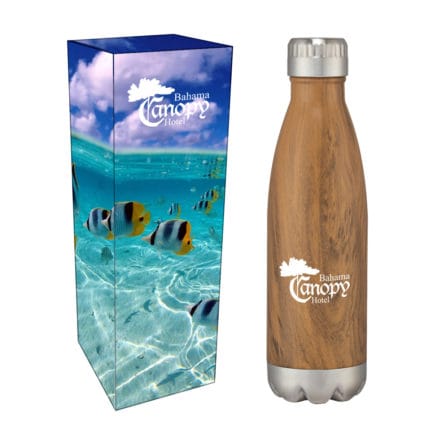 HT05736P - 16 Oz Swig Stainless Steel Woodtone Bottle With Custom Box