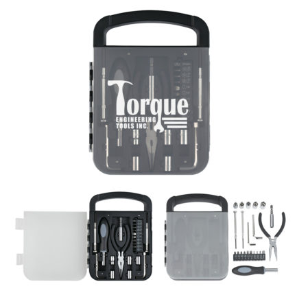 full mini toolset with screwdriver, pliers, allen wrench and more in a case