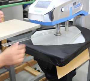 Shirt on heat press