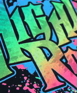 neon ink technique on rocker shirt